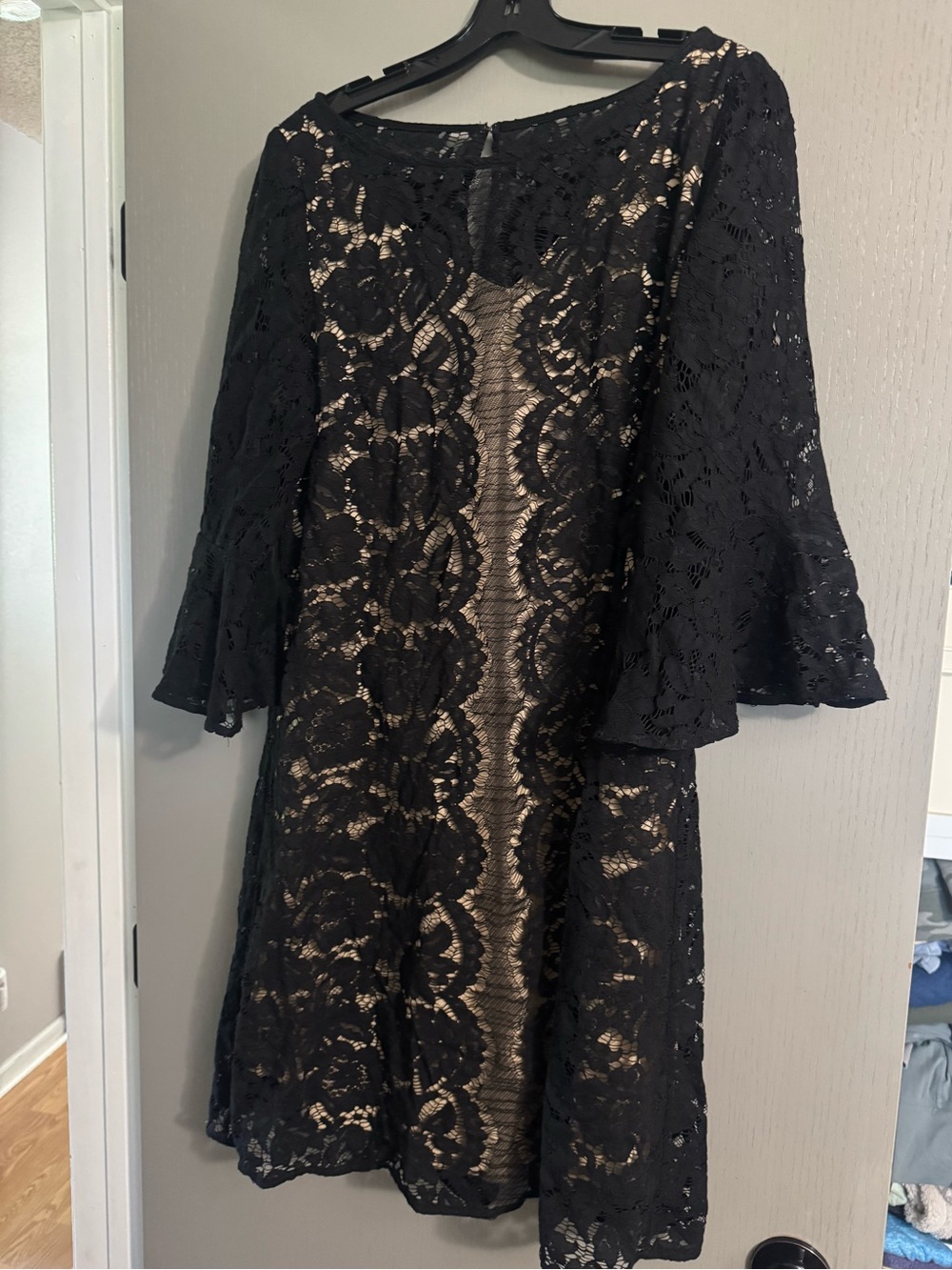 Lane Bryant Black Lace Overlay Dress with Nude Lining
